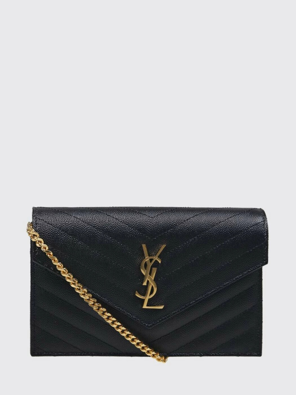 Saint Laurent Monogram Envelope Leather Chain Wallet Black